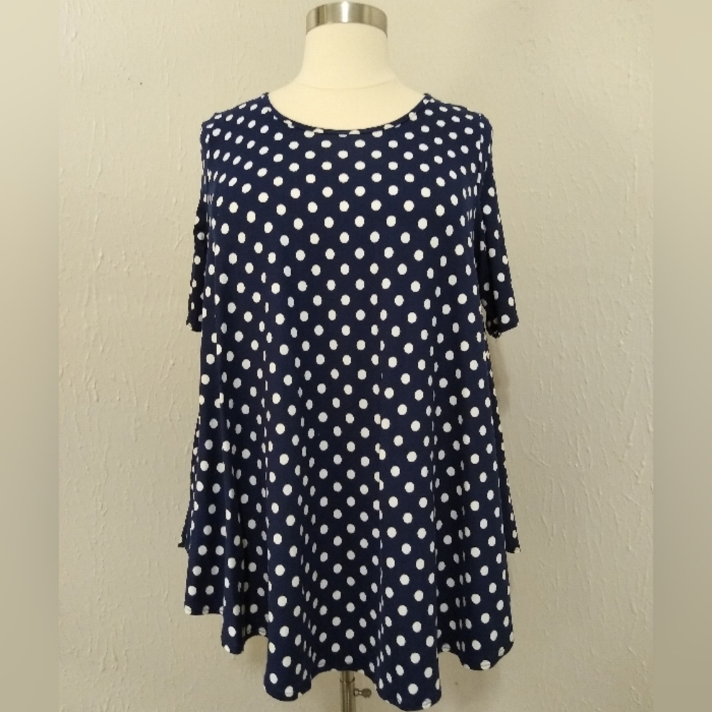 American Curvy Navy & White Polka Dot Swing Tunic